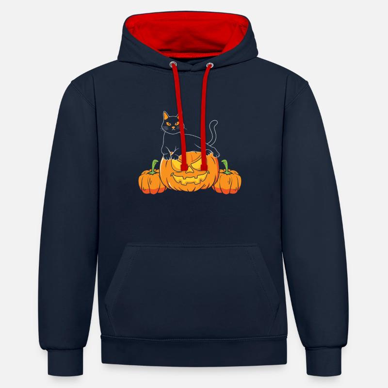 Sorcière chat d’Halloween - Sweat à capuche contrasté - bleu marine/rouge