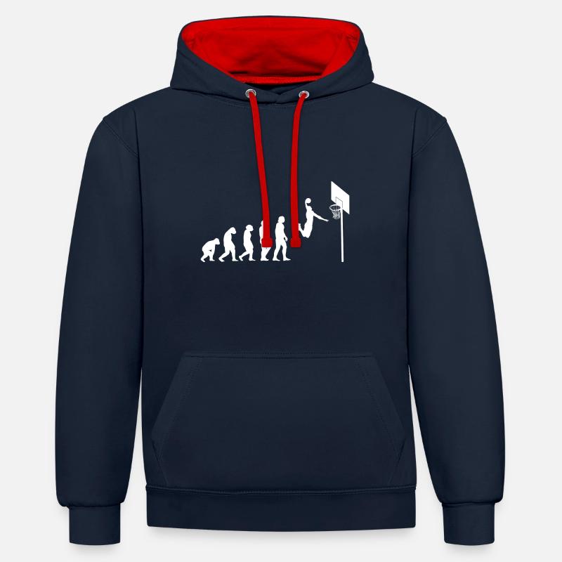 Basketball Evolution - Kontrast-Hoodie - Navy/Rot