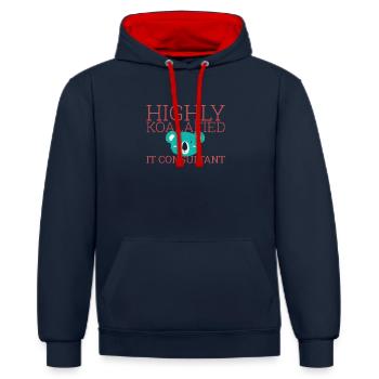 « Consultant informatique Koalafied | Consultant en TI » - Sweat à capuche contrasté - bleu marine/rouge - Devant - Anna (173cm) & Nico (186cm)
