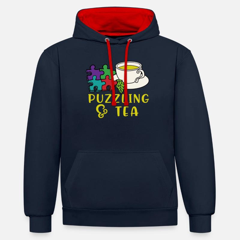 Puzzle et thé Puzzle Hobby - Sweat à capuche contrasté - bleu marine/rouge
