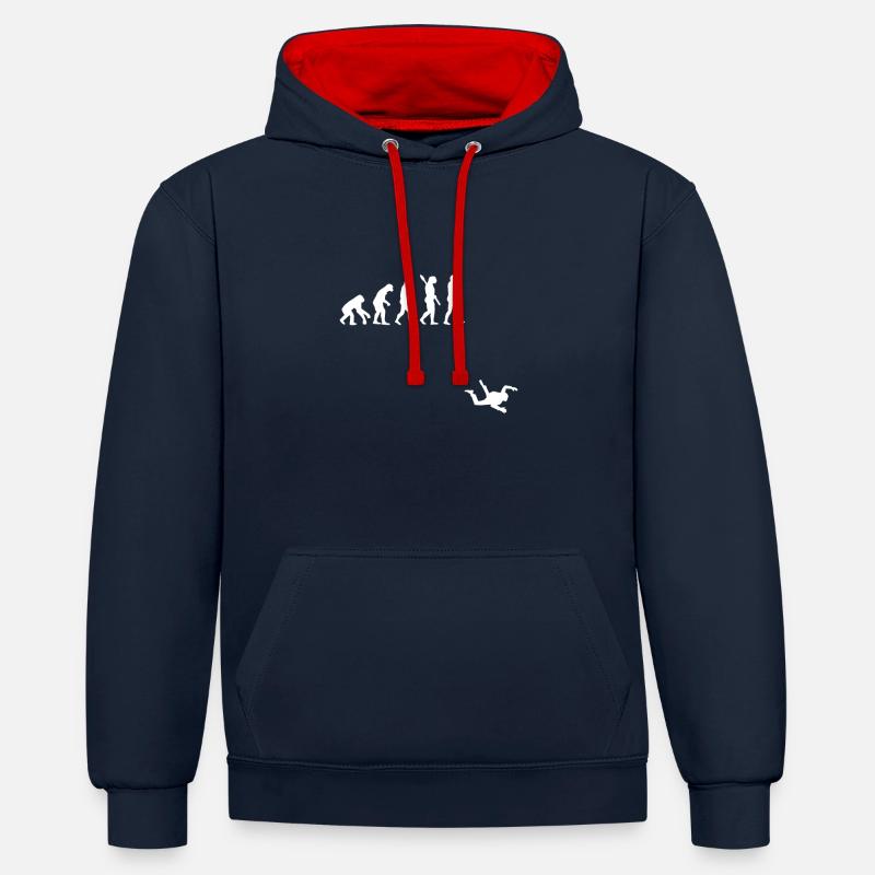 Parachutisme - évolution humaine - Sweat à capuche contrasté - bleu marine/rouge