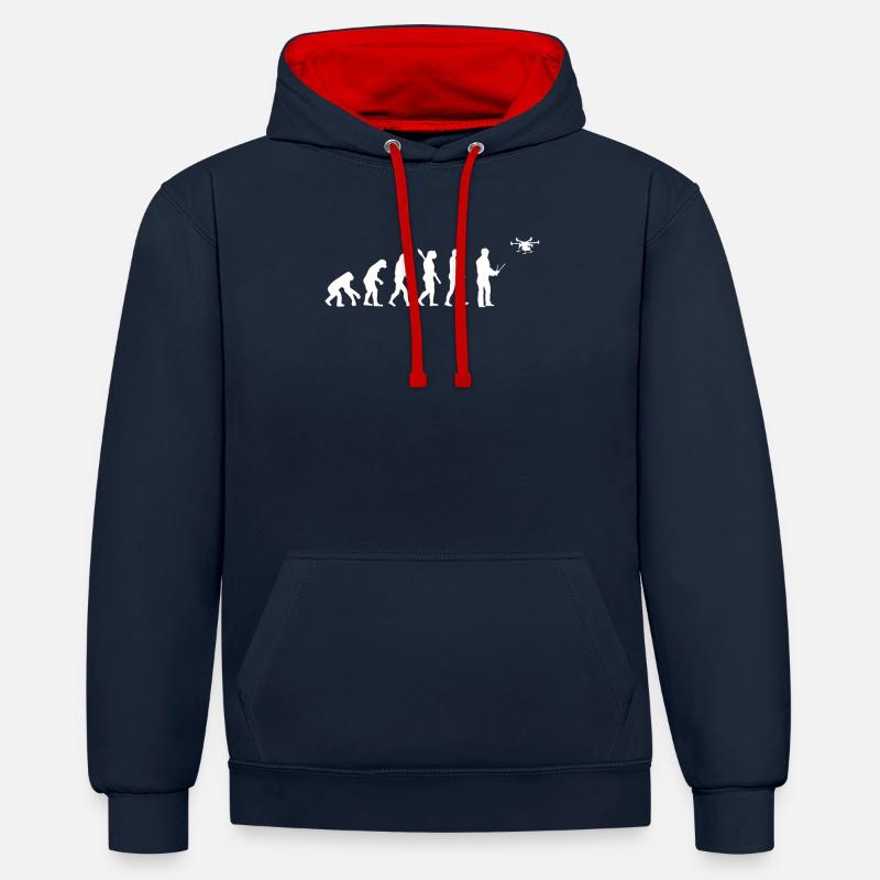 Drone - Human Evolution / Darwin - Contrast hoodie - navy/red