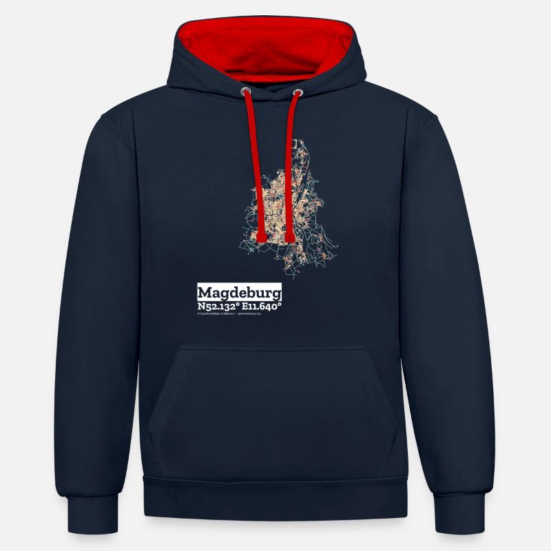 Magdeburg Basic Pastels - Kontrast-Hoodie - Navy/Rot