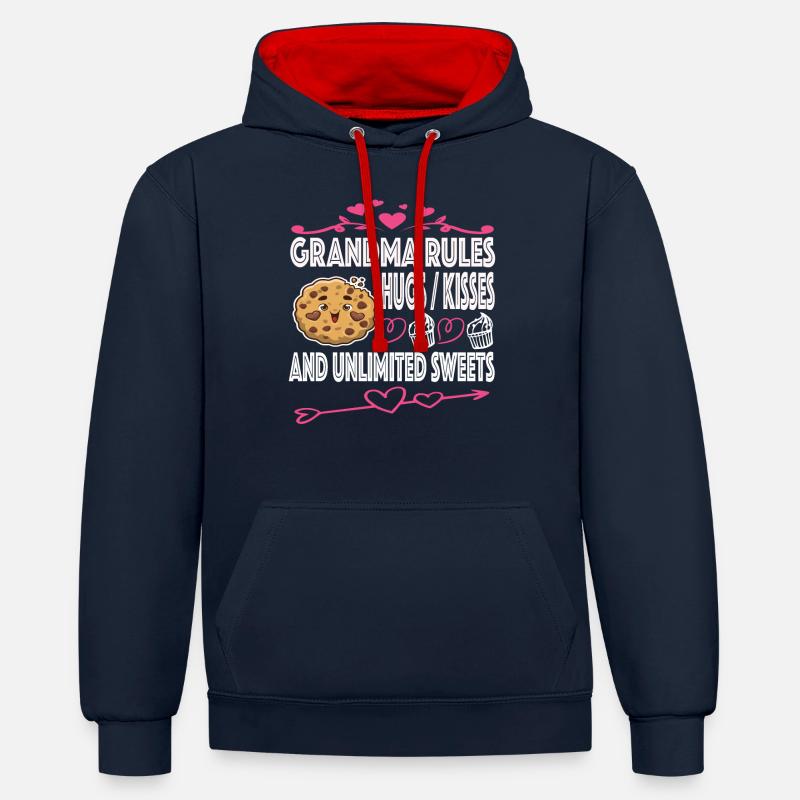 Idée cadeau grand-mère grand-mère - Sweat à capuche contrasté - bleu marine/rouge