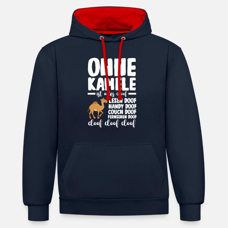 Kamel - Kontrast-Hoodie - Navy/Rot
