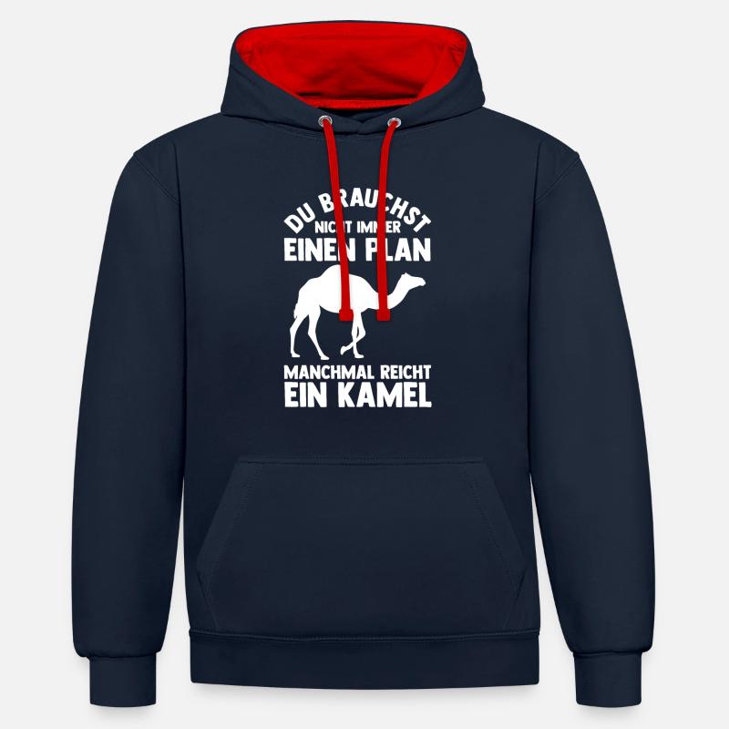 Kamel - Kontrast-Hoodie - Navy/Rot