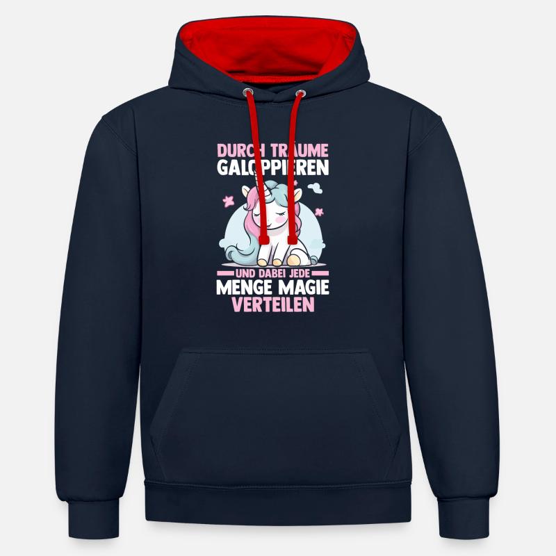 Licorne - Sweat à capuche contrasté - bleu marine/rouge