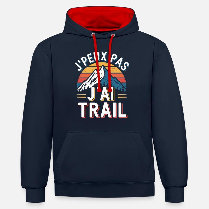J'peux pas, j'ai trail - Sweat à capuche contrasté - bleu marine/rouge