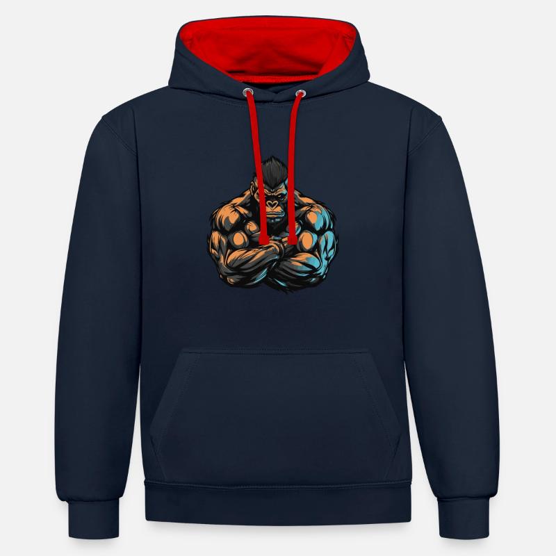 Musculation Gorilla Muscles Musculation - Sweat à capuche contrasté - bleu marine/rouge