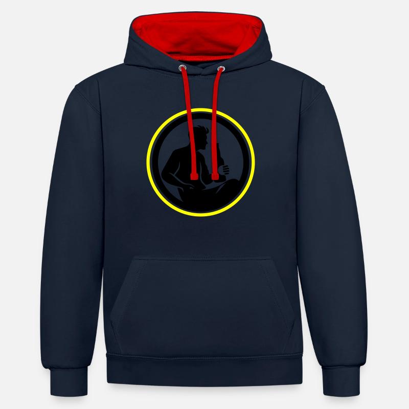 Bouteille de bière buvant Silhouette - Sweat à capuche contrasté - bleu marine/rouge