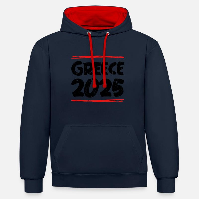 Grèce 2025 Dicton - Sweat à capuche contrasté - bleu marine/rouge