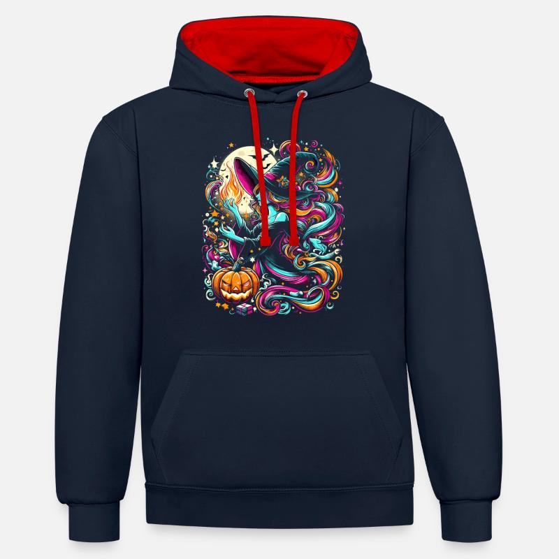 Sorcière - Sweat à capuche contrasté - bleu marine/rouge