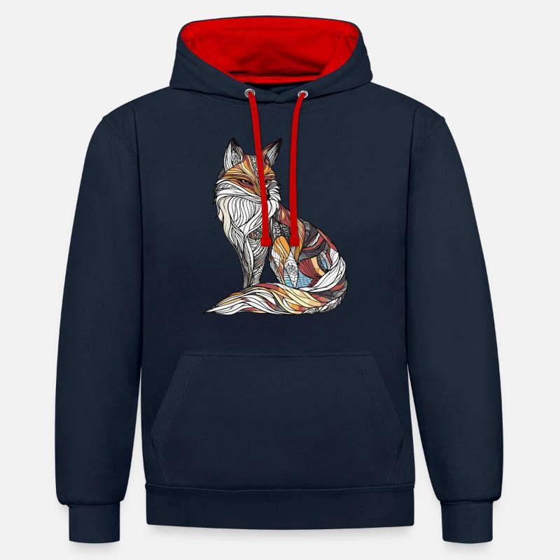 Renard - Sweat à capuche contrasté - bleu marine/rouge