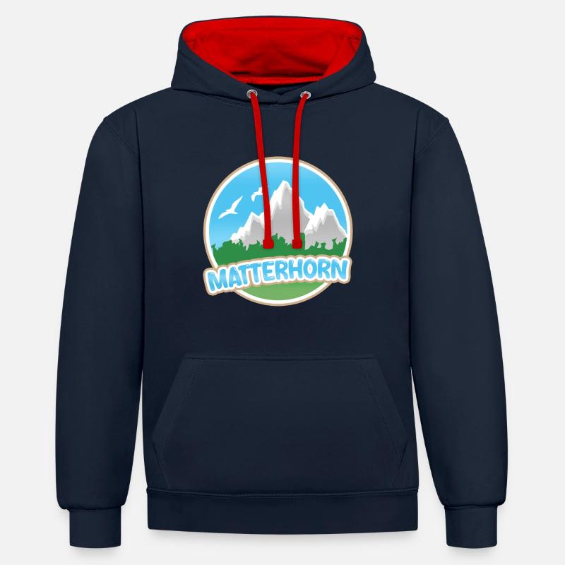 Cervin - Sweat à capuche contrasté - bleu marine/rouge