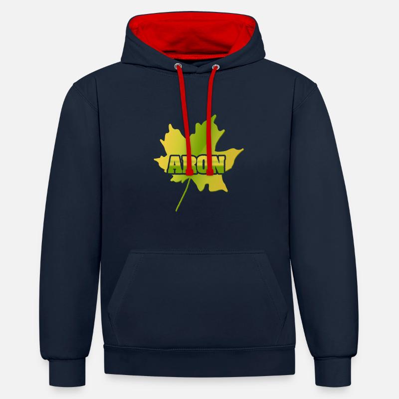 Automne Aron - Sweat à capuche contrasté - bleu marine/rouge