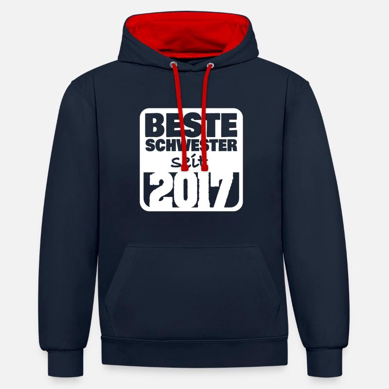 Sœur 2017 - Sweat à capuche contrasté - bleu marine/rouge