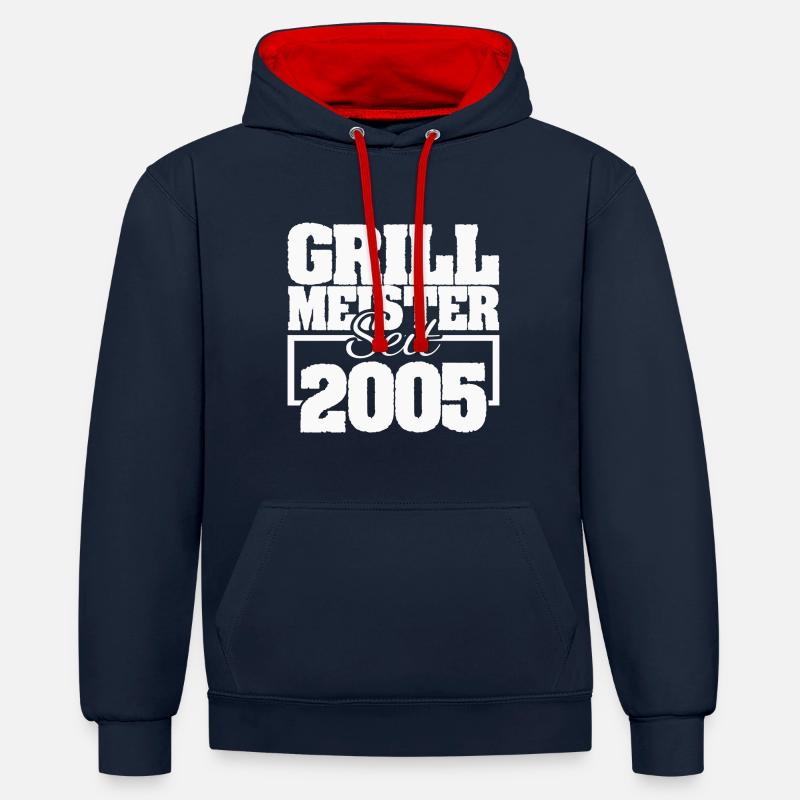 2005 - Sweat à capuche contrasté - bleu marine/rouge