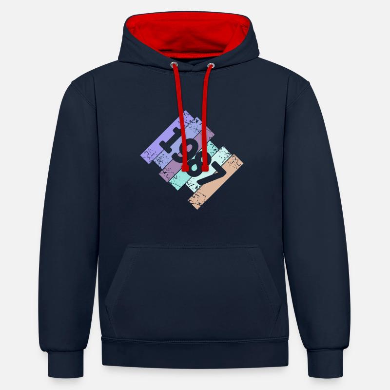 Grufti 1987 - Sweat à capuche contrasté - bleu marine/rouge