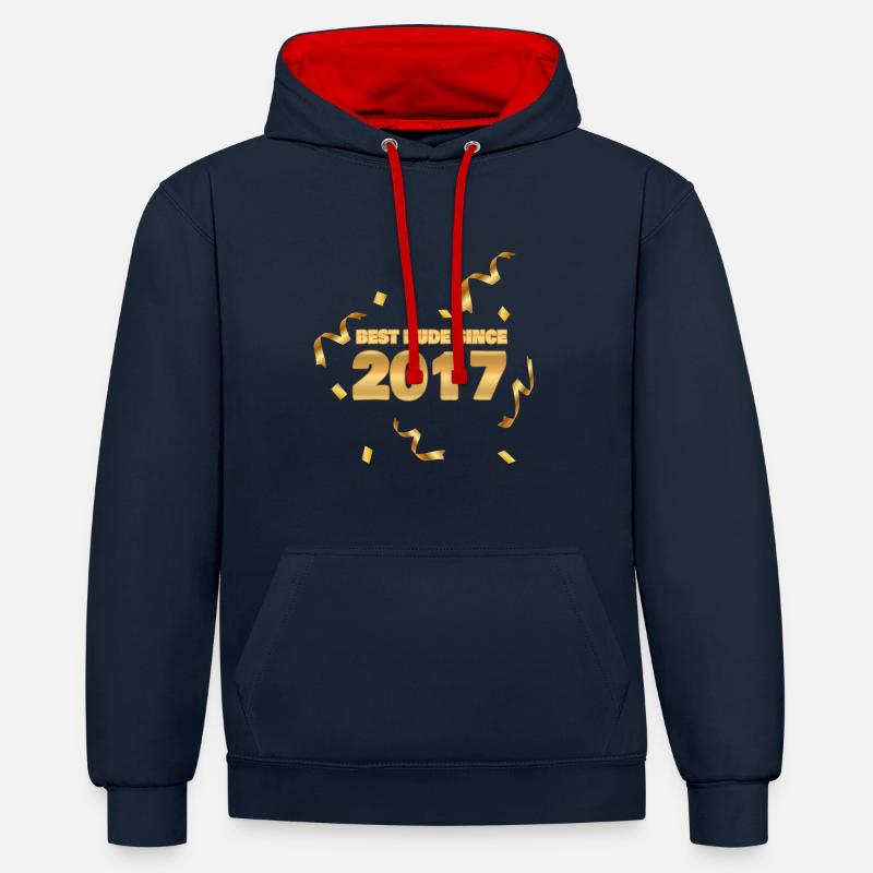 Année : 2017 - Sweat à capuche contrasté - bleu marine/rouge