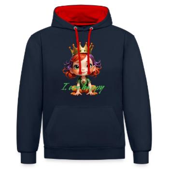 Cute cartoon - Kontrast-Hoodie - Navy/Rot - Vorne - Anna (173cm) & Nico (186cm)