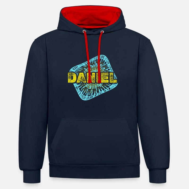 Daniel - Kontrast-Hoodie - Navy/Rot