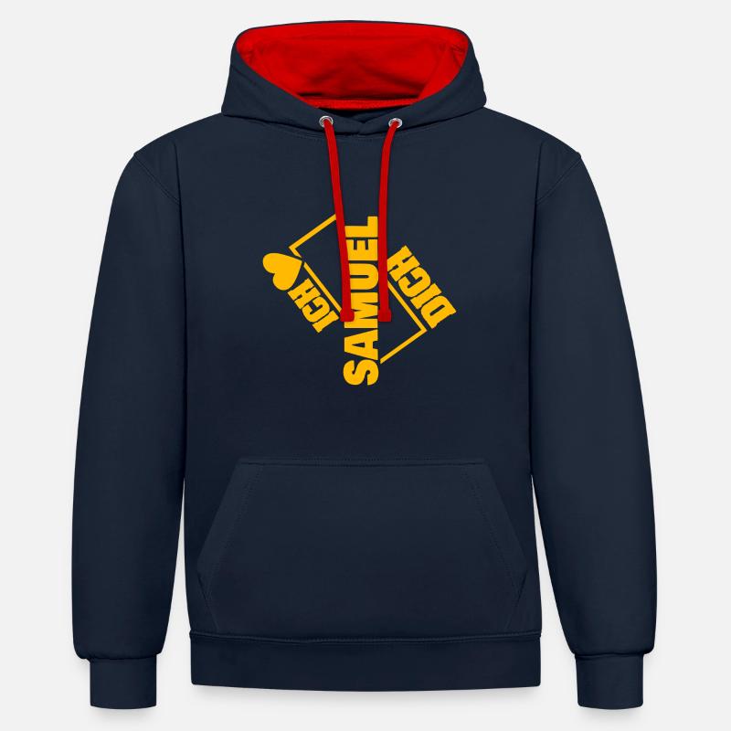 Amants pour Samuel Couple Love - Sweat à capuche contrasté - bleu marine/rouge