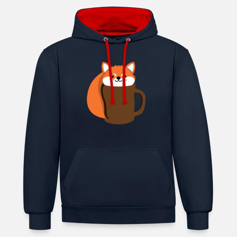 Fuchs - Kaffee - Tase - Comicstyle - Geschenk - Kontrast-Hoodie - Navy/Rot