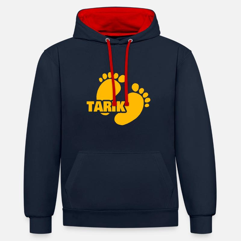 Tarik - Sweat à capuche contrasté - bleu marine/rouge