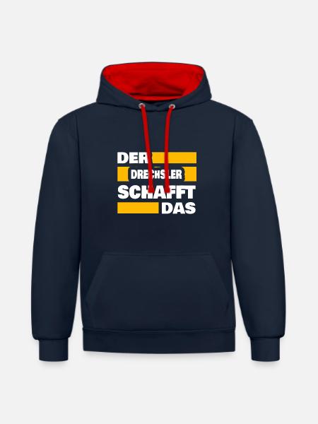 Woodturning as work - Contrast hoodie - navy/red