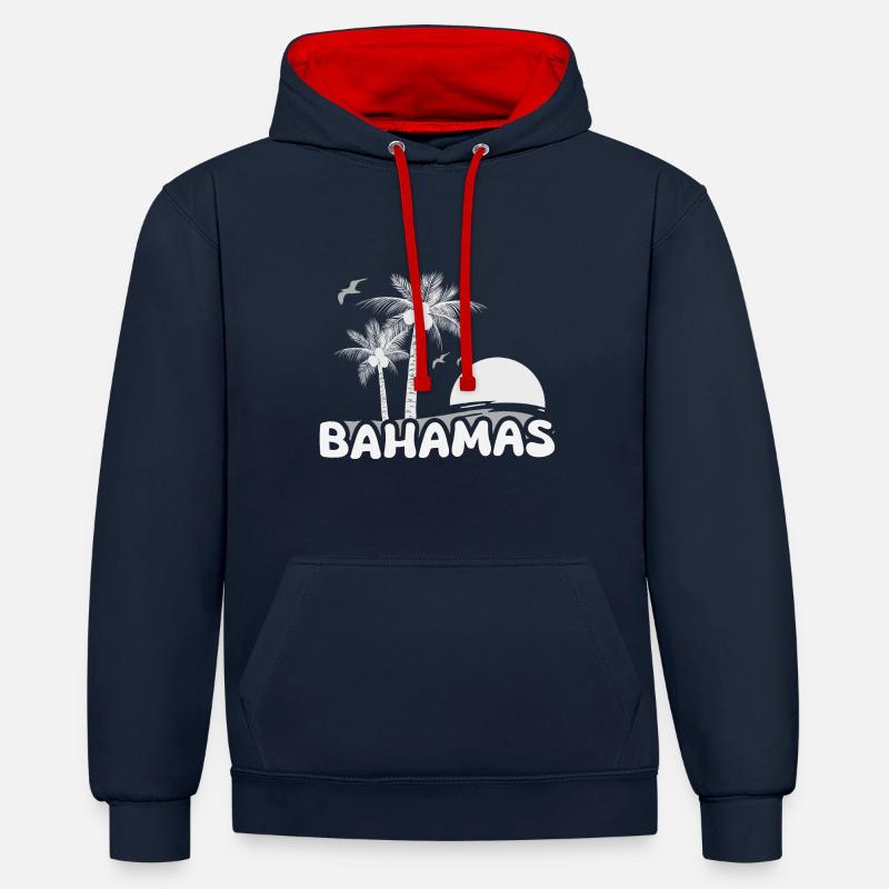 Plage des Bahamas - Sweat à capuche contrasté - bleu marine/rouge