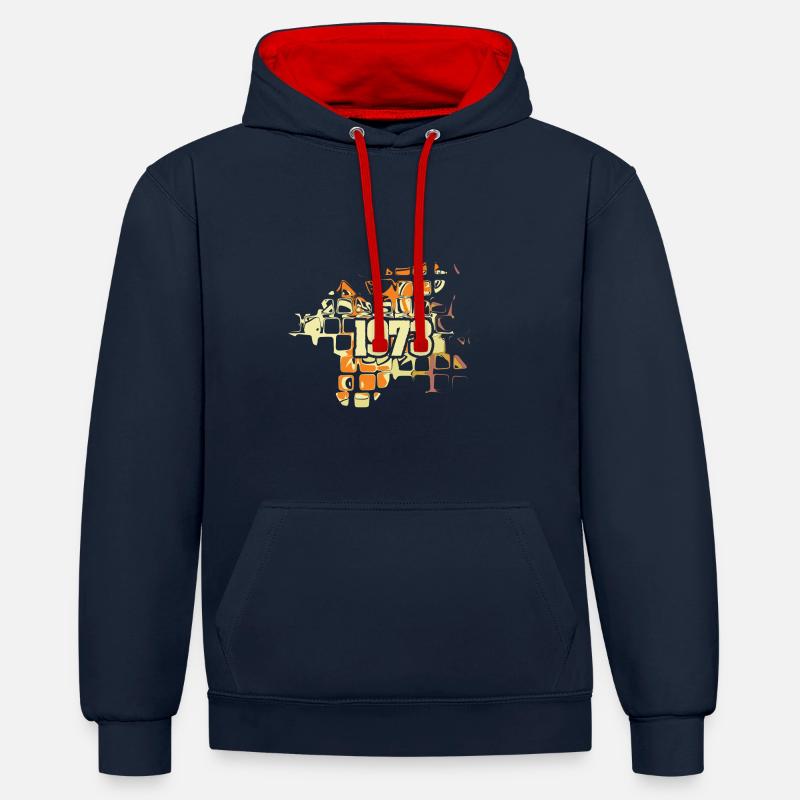 Rétro 1973 - Sweat à capuche contrasté - bleu marine/rouge