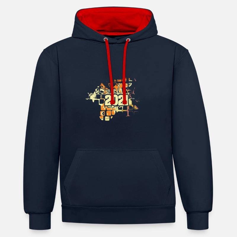 2021 2021 - Sweat à capuche contrasté - bleu marine/rouge