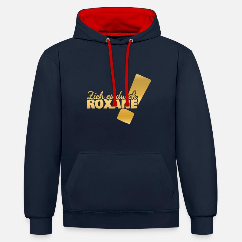 Prénom Roxane - Sweat à capuche contrasté - bleu marine/rouge