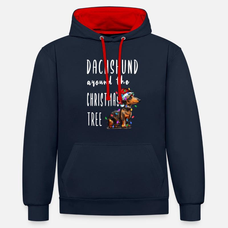 Chien de Noël - Sweat à capuche contrasté - bleu marine/rouge