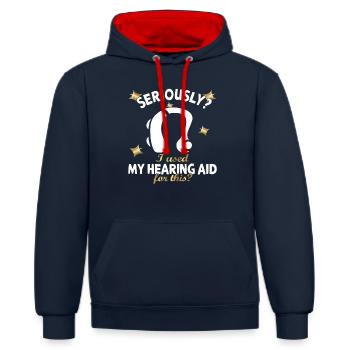 Schwerhörig Gehörlosen Gebärtensprache - Kontrast-Hoodie - Navy/Rot - Vorne - Anna (173cm) & Nico (186cm)