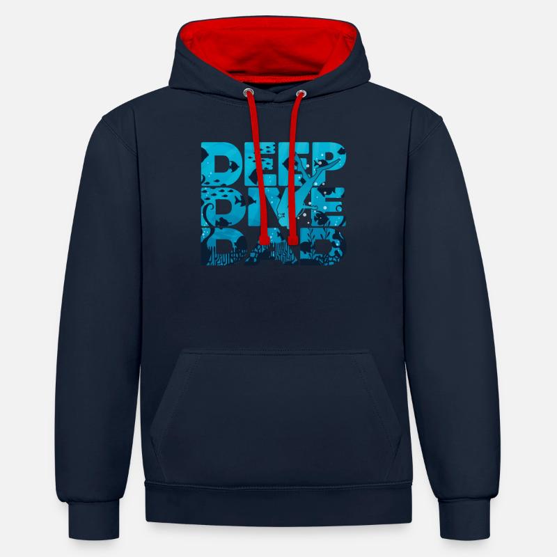 Freedive Deep Dive DeepDive papa - Sweat à capuche contrasté - bleu marine/rouge