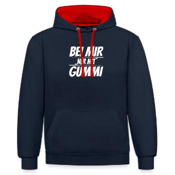 Bei mir nur mit Gummi - Lustiges Spinnfischen - Kontrast-Hoodie - Navy/Rot - Vorne - Anna (173cm) & Nico (186cm)