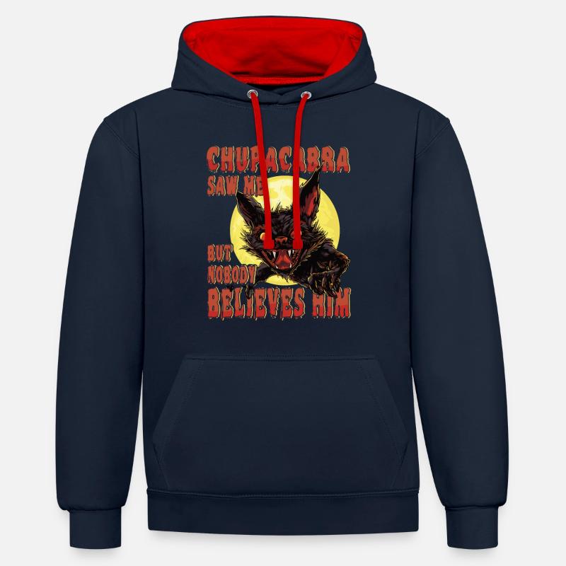 Monstre mythique - Monstre cryptide - Drôle - Sweat à capuche contrasté - bleu marine/rouge