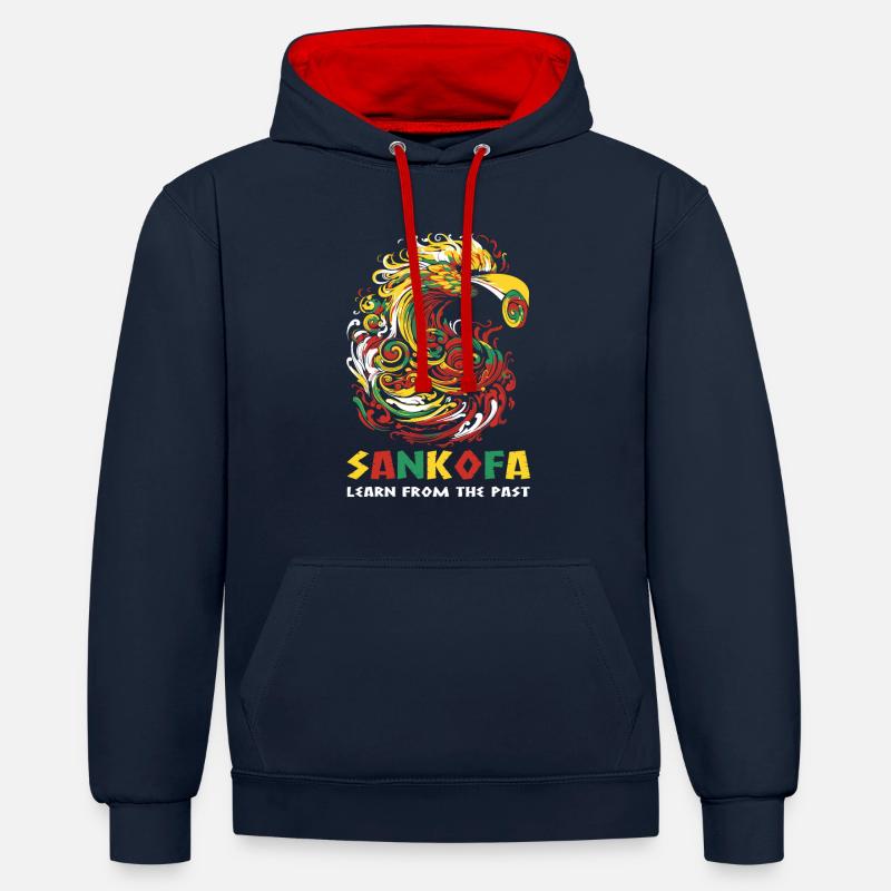 « Sankofa apprend du passé » Adinkra - Sweat à capuche contrasté - bleu marine/rouge