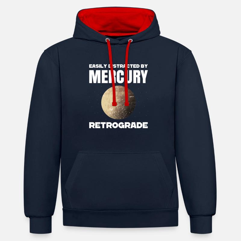 Planètes rétrogrades Mercure rétrograde - Sweat à capuche contrasté - bleu marine/rouge