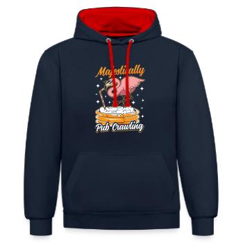 Crawled Pub Crawl Alcohol Drinking - Kontrast-Hoodie - Navy/Rot - Vorne - Anna (173cm) & Nico (186cm)