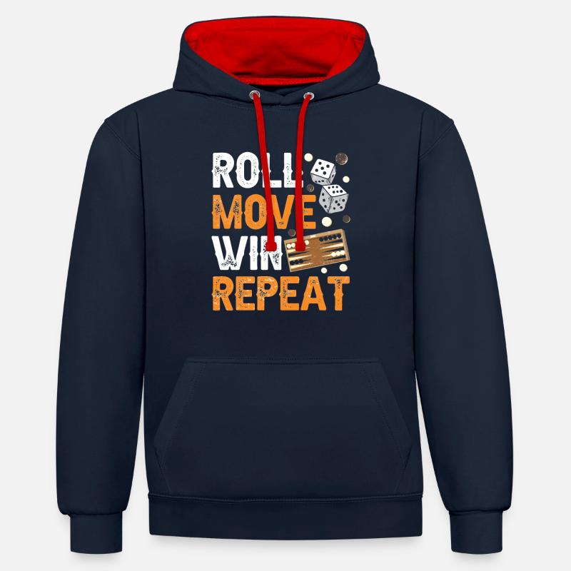 Brettspiel Lustiges Backgammon - Kontrast-Hoodie - Navy/Rot