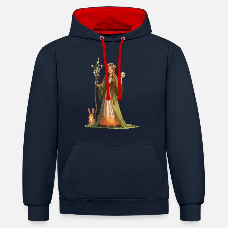 Pâques Eostre Printemps païen - Sweat à capuche contrasté - bleu marine/rouge