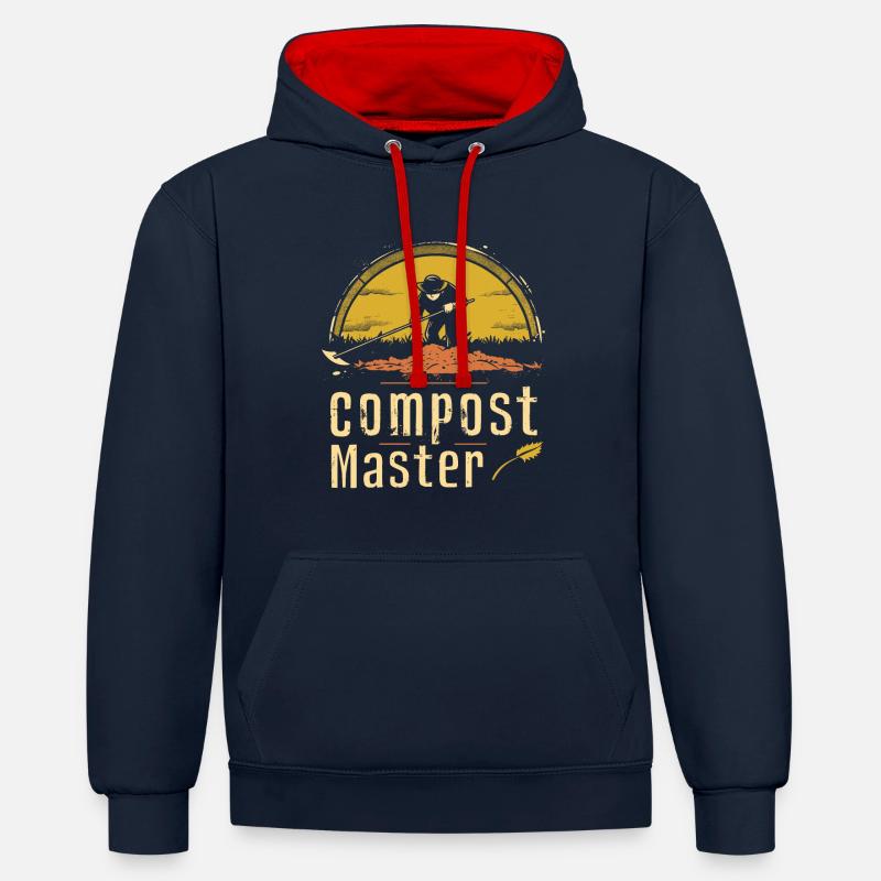 Compost alimentaire en permaculture - Sweat à capuche contrasté - bleu marine/rouge