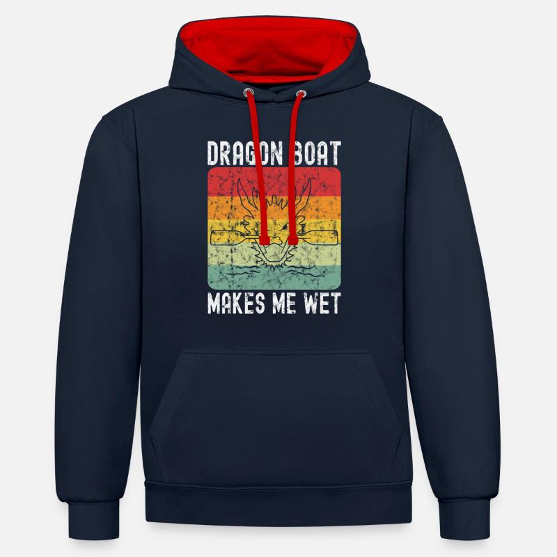 Lustiges Drachenboot-paddel - Kontrast-Hoodie - Navy/Rot