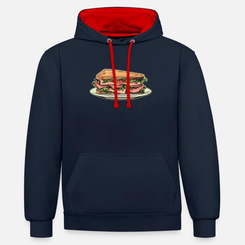 Sandwich Sandwich Snack Célébration - Sweat à capuche contrasté - bleu marine/rouge
