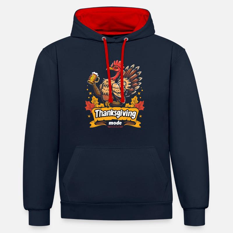 Grateful Gobble Wobble Thanksgiving - Sweat à capuche contrasté - bleu marine/rouge