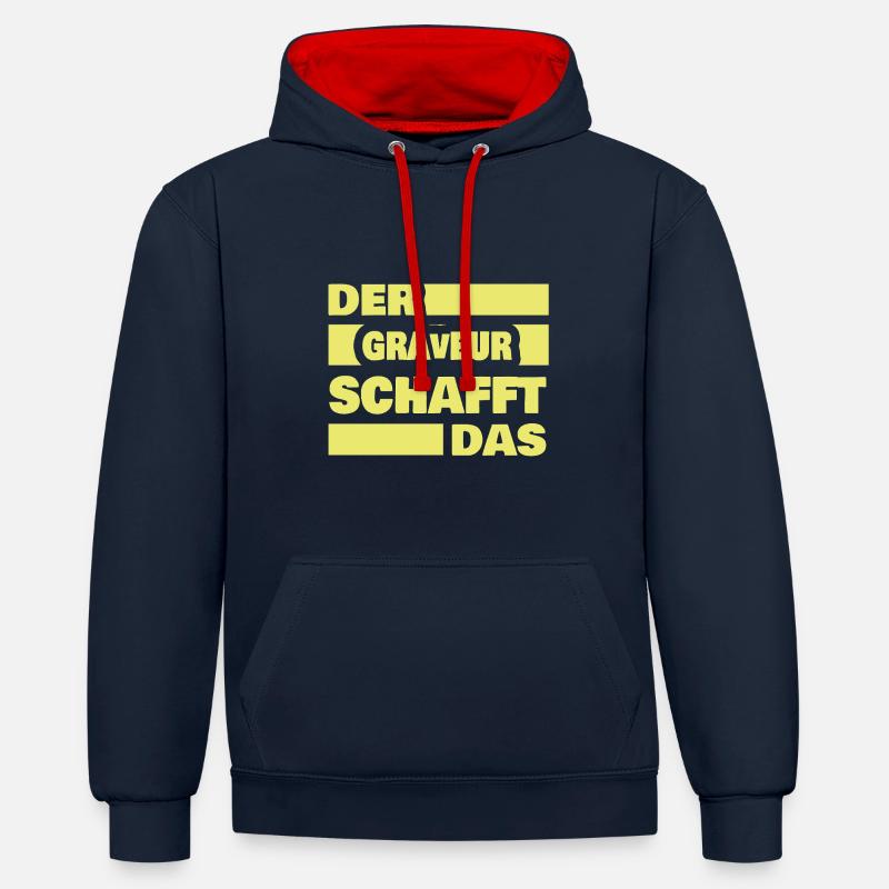 Le graveur comme travail - Sweat à capuche contrasté - bleu marine/rouge