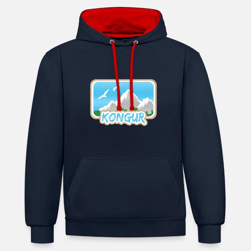 Congur - Sweat à capuche contrasté - bleu marine/rouge