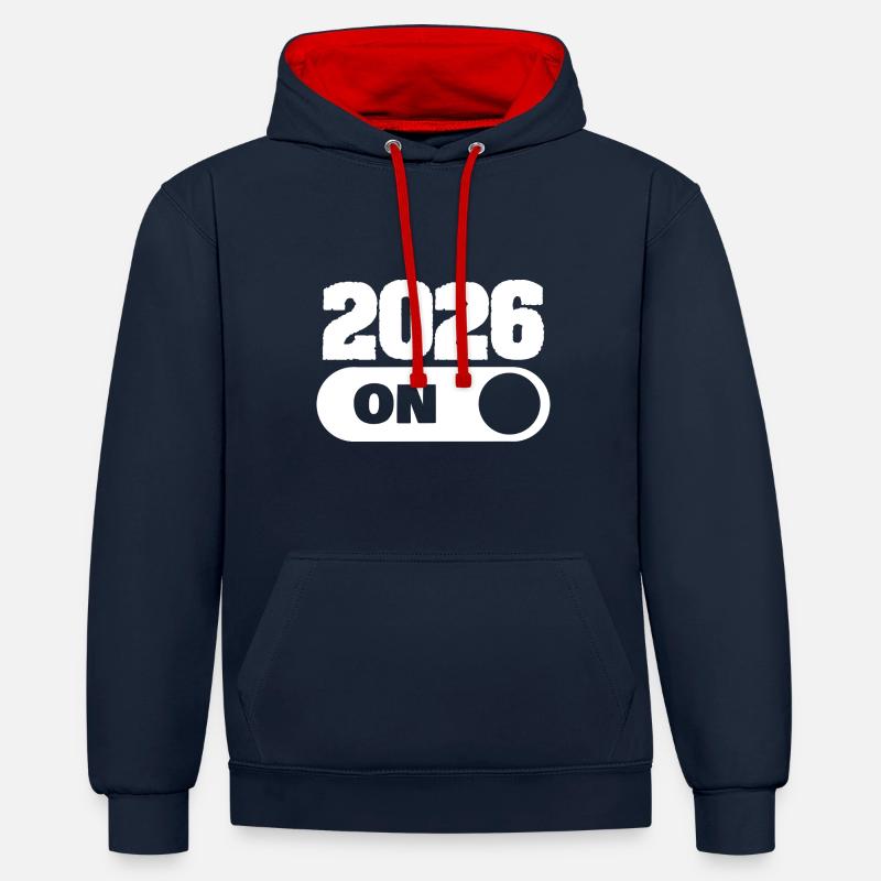 Année 2026 - Sweat à capuche contrasté - bleu marine/rouge